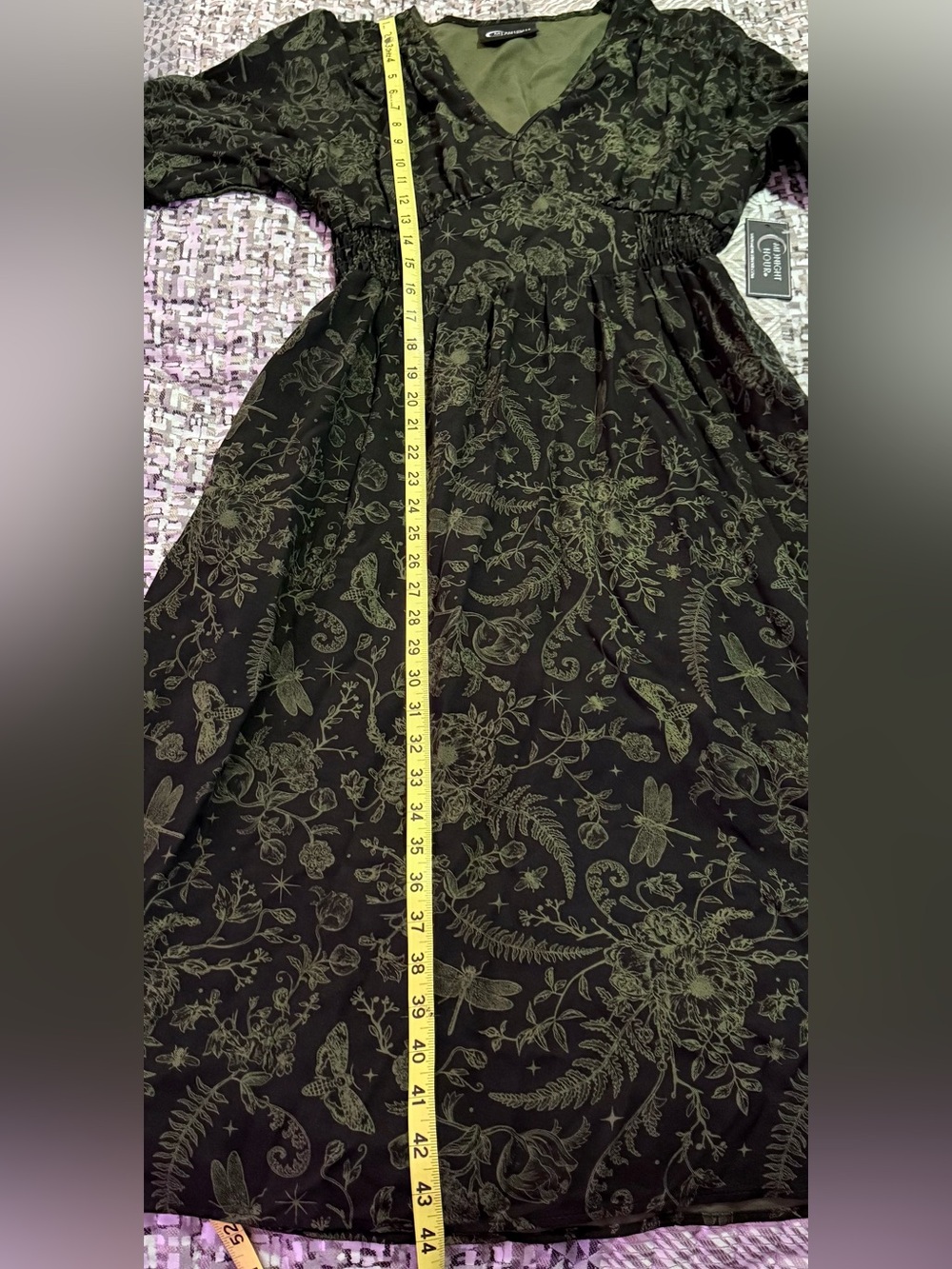NWT Midnight Hour Women’s L Goth witchy botanical print V-neck Midi Dress - Picture 12 of 12